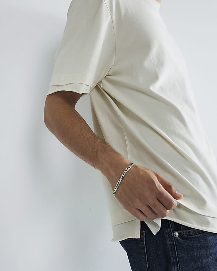 Beige Regular Fit Raw Hem T-Shirt