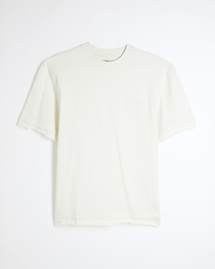 Beige Regular Fit Raw Hem T-Shirt