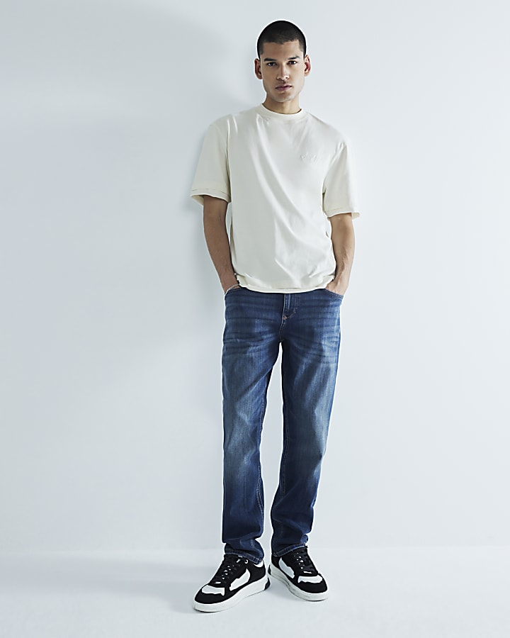 Beige Regular Fit Raw Hem T-Shirt