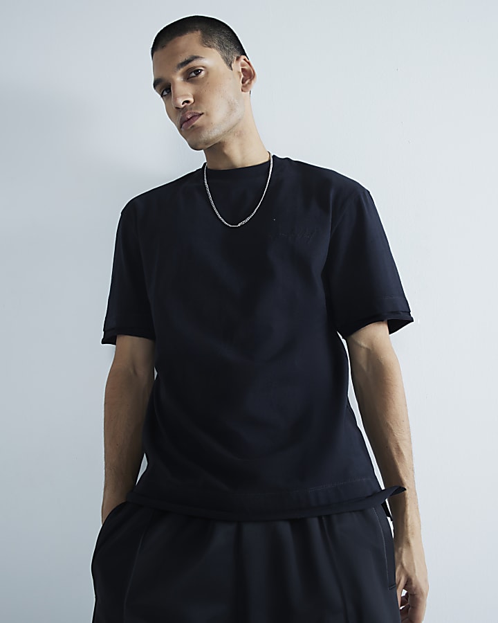 Black Regular Fit Raw Hem T-Shirt