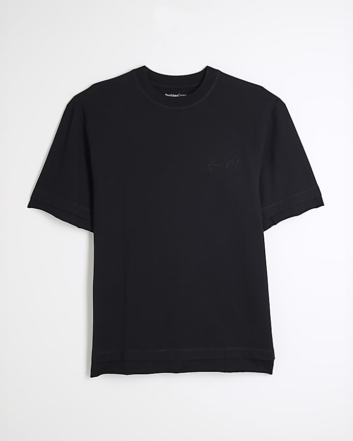 Black Regular Fit Raw Hem T-Shirt