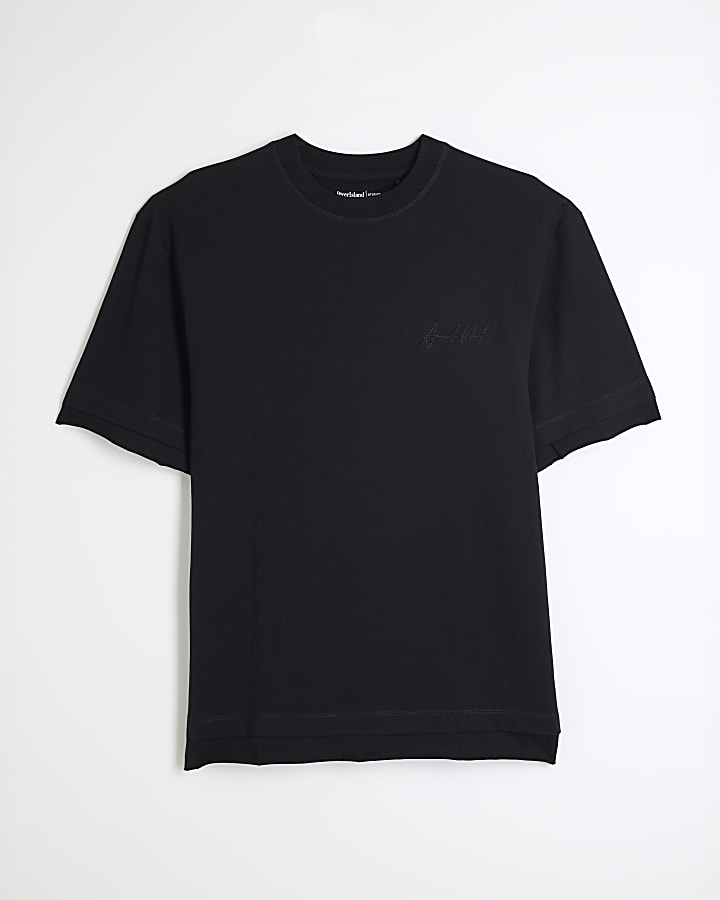 Black Regular Fit Raw Hem T-Shirt