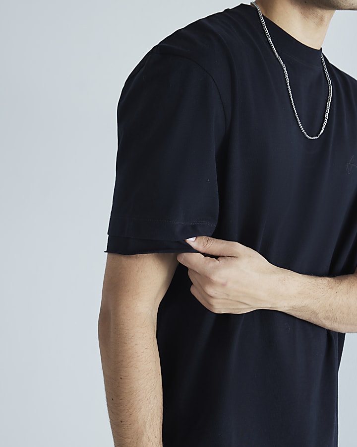 Black Regular Fit Raw Hem T-Shirt