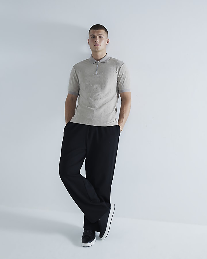 Beige Slim Fit Checkerboard Polo Shirt