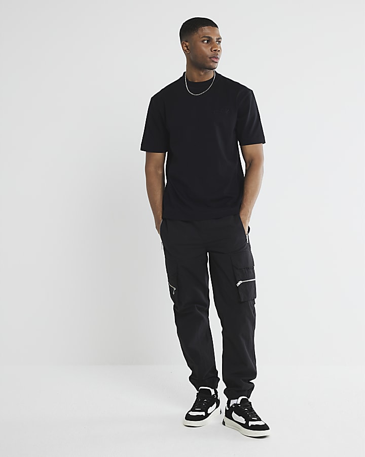 Black Regular Fit Embroidery T-Shirt