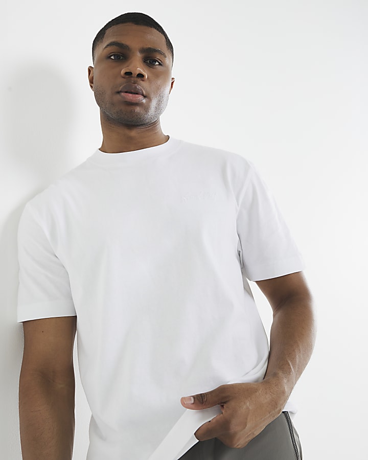 White Regular Fit Embroidered T-Shirt