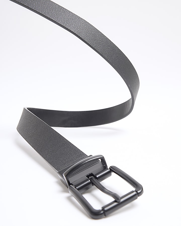 Black Faux Leather Reversible Textured Belt