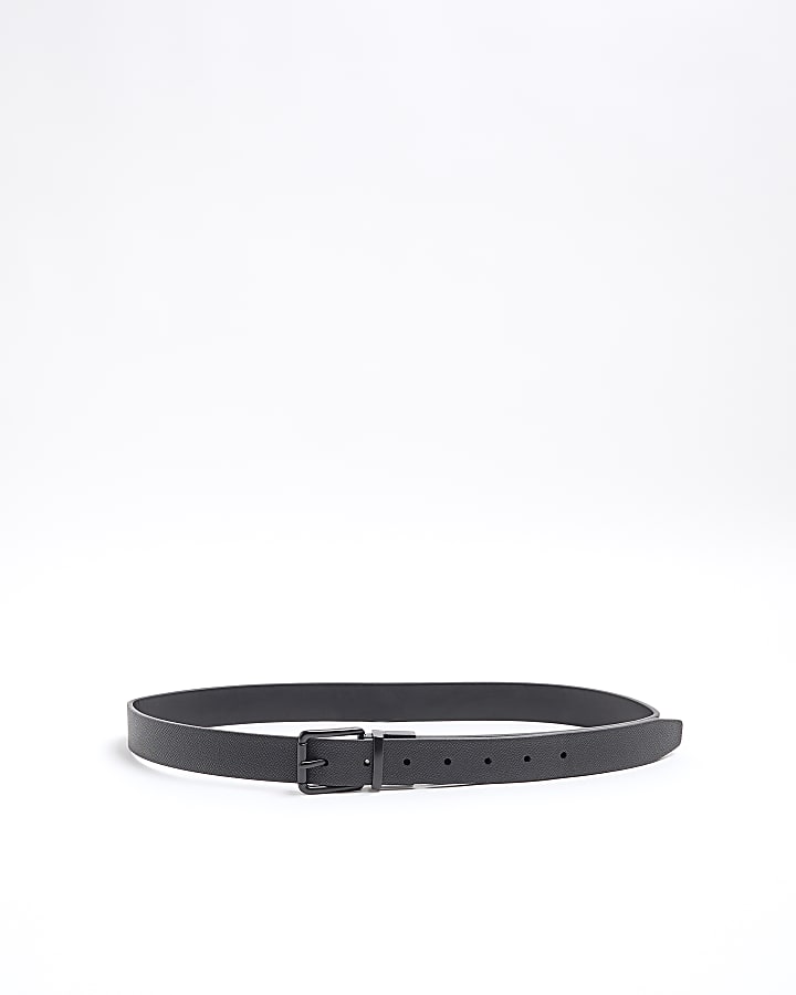 Black Faux Leather Reversible Textured Belt