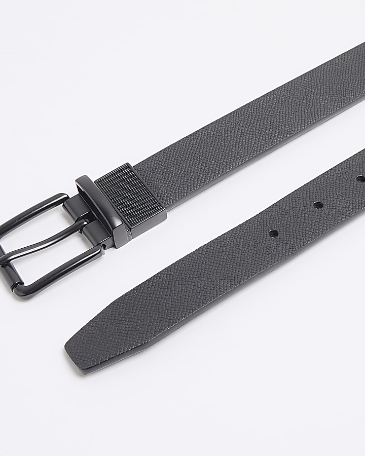 Black Faux Leather Reversible Textured Belt