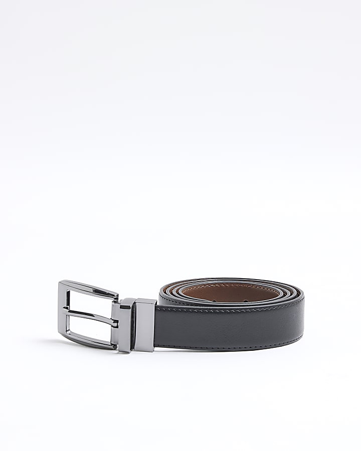 Black Faux Leather Reversible Tan Belt