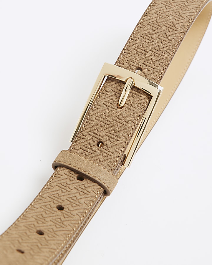 Beige Faux Suede Monogram Belt