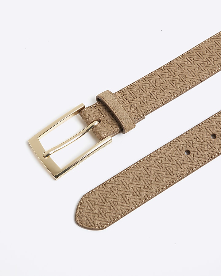 Beige Faux Suede Monogram Belt