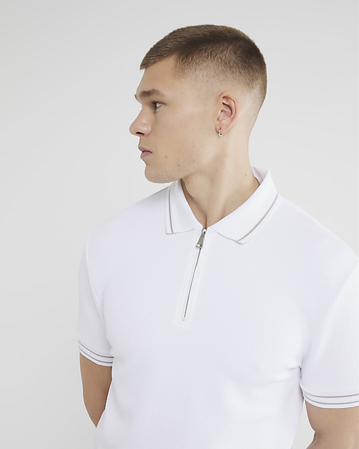 White Slim Fit Quilt Tipped Polo Shirt