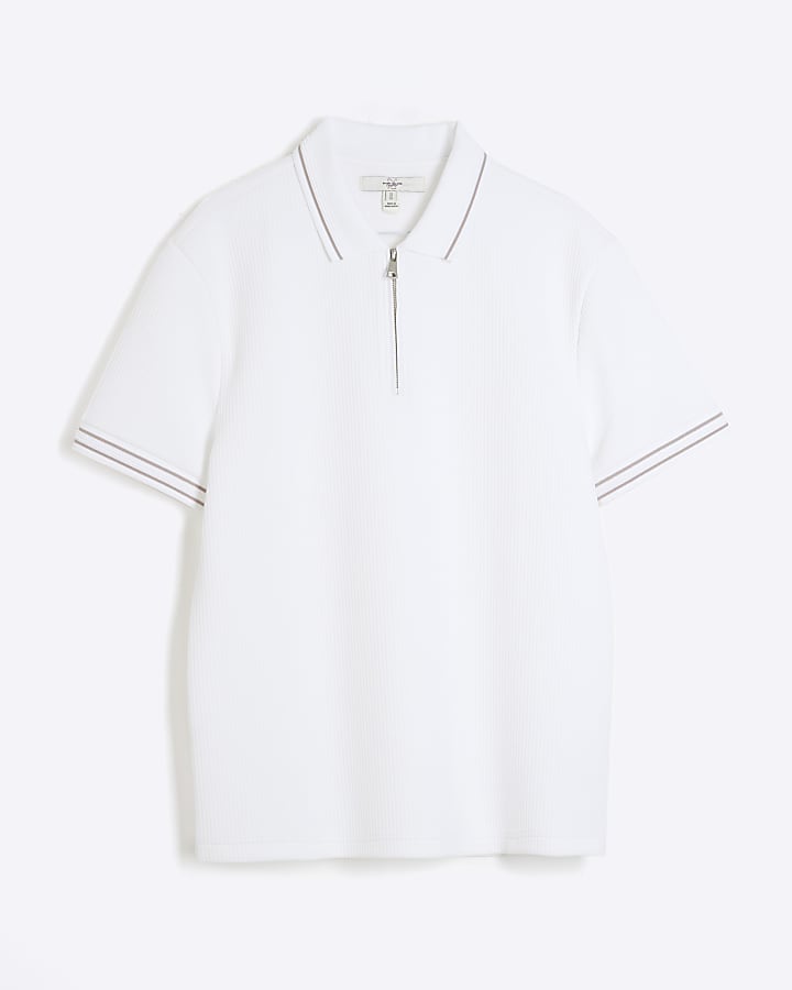 White Slim Fit Quilt Tipped Polo Shirt