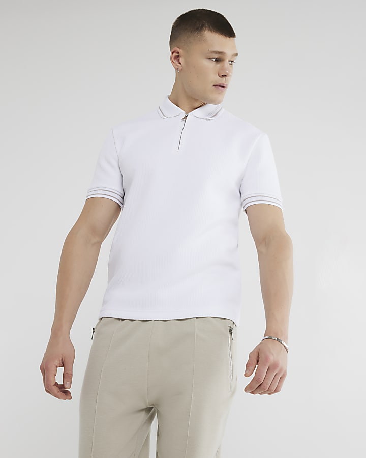 White Slim Fit Quilt Tipped Polo Shirt