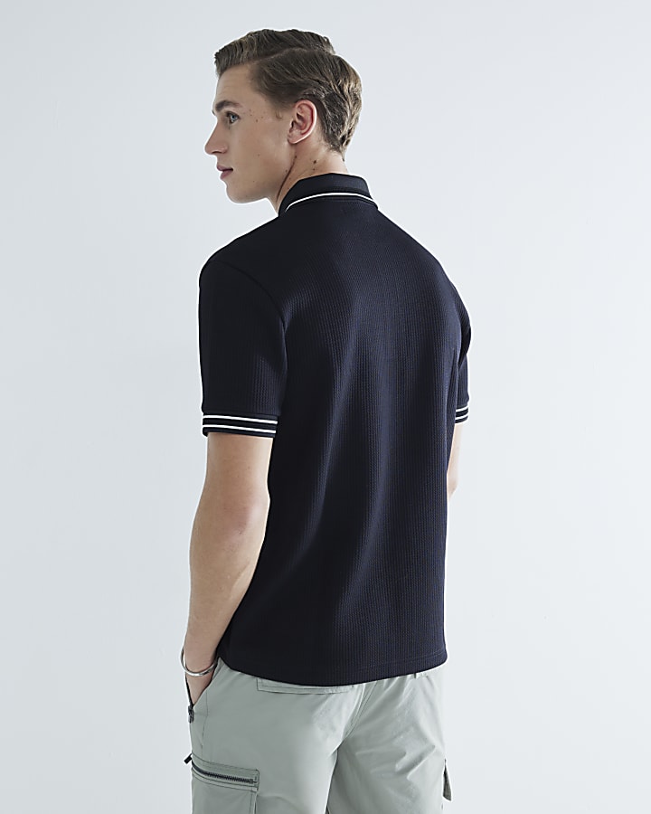 Black Slim Fit Quilt Tipped Polo Shirt