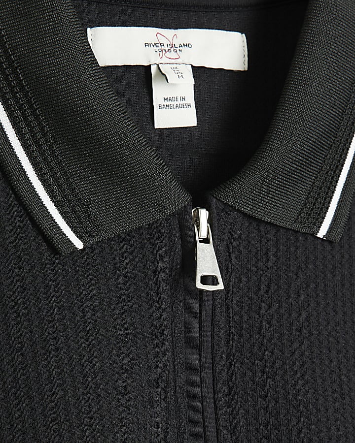 Black Slim Fit Quilt Tipped Polo Shirt