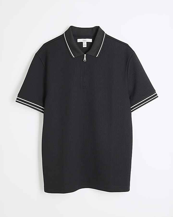 Black Slim Fit Quilt Tipped Polo Shirt