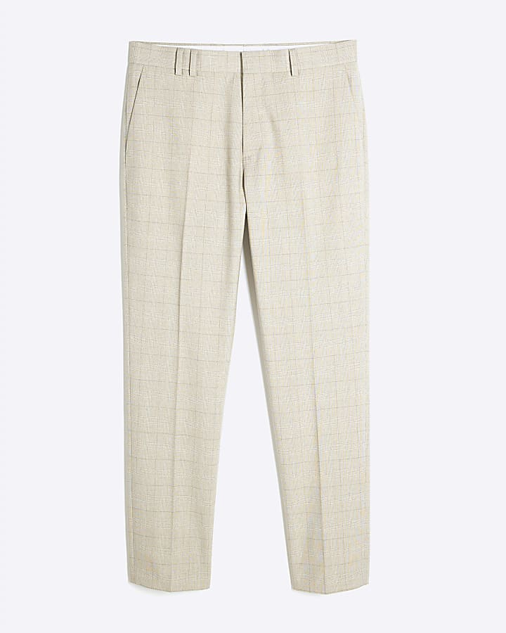 Beige Check Suit Trousers