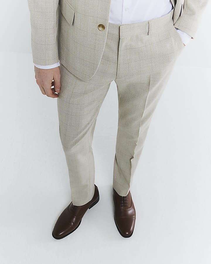 Beige Check Suit Trousers