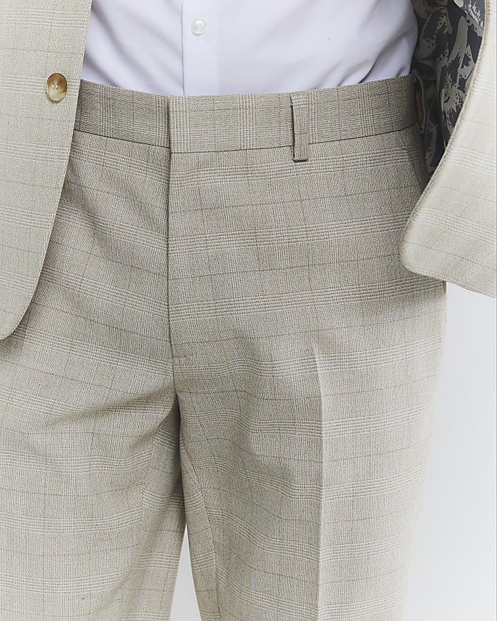 Beige Check Suit Trousers