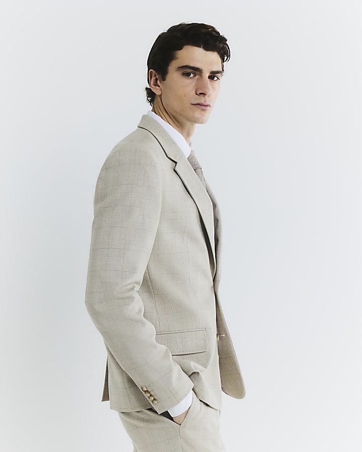 Beige Check Suit Jacket