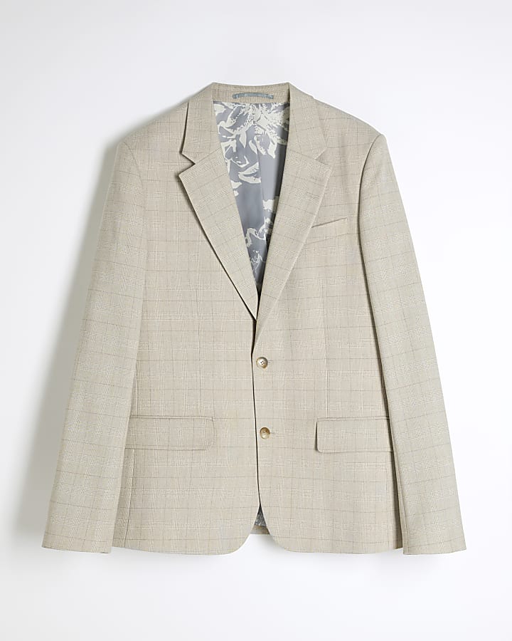 Beige Check Suit Jacket