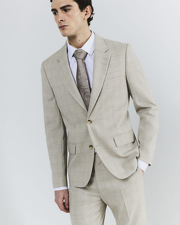 Beige Check Suit Jacket