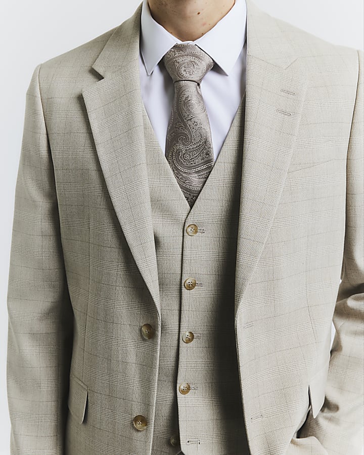 Beige Check Waistcoat