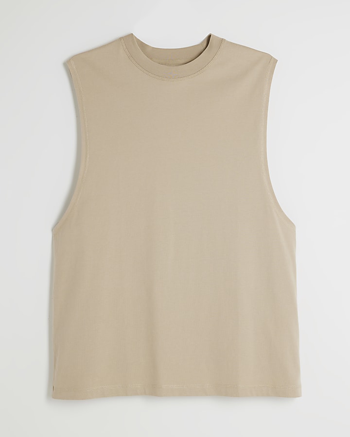 Brown Sleeveless Embroidery Tank Top