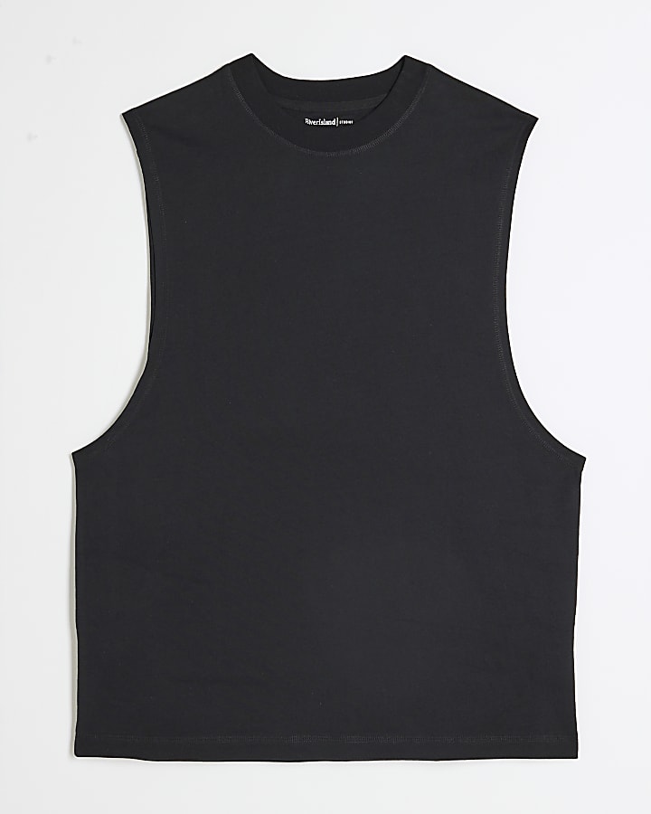 Black Regular Fit Embroidered Tank Top