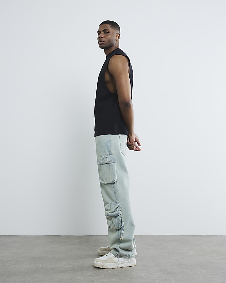 Black Regular Fit Embroidered Tank Top