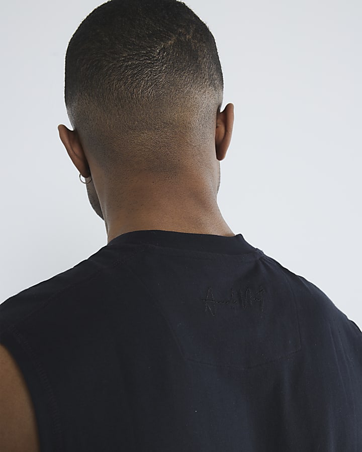 Black Regular Fit Embroidered Tank Top