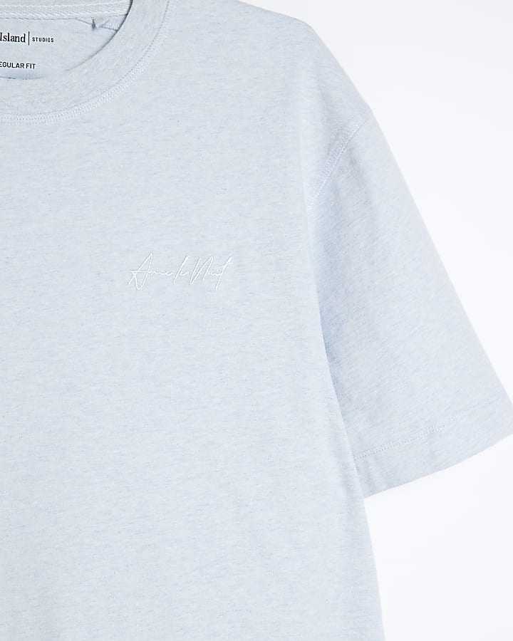 Blue Regular Fit Embroidery T-Shirt