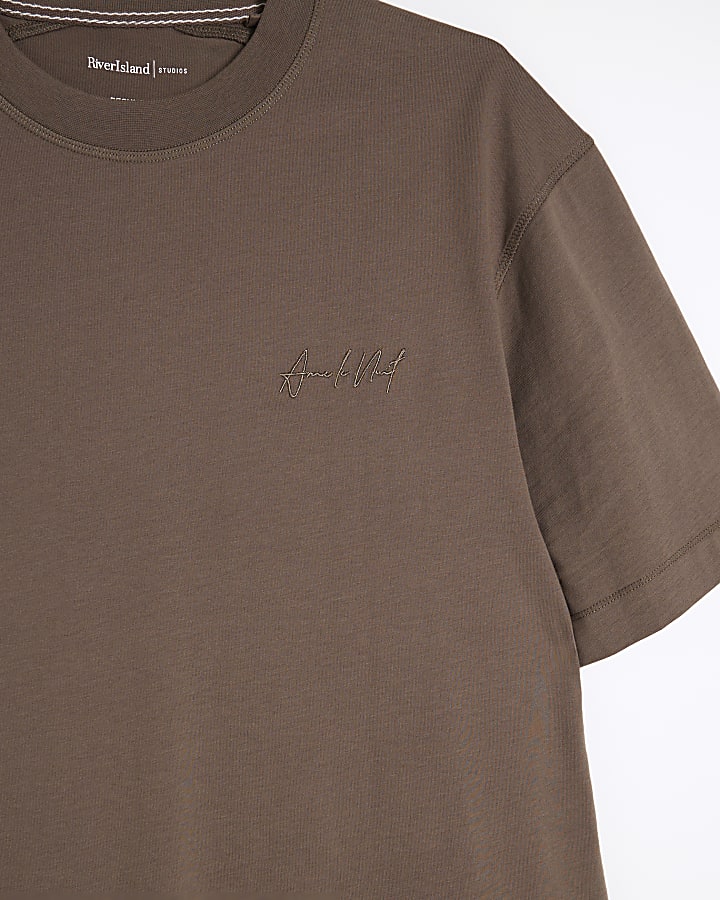 Brown Regular Fit Embroidery T-Shirt