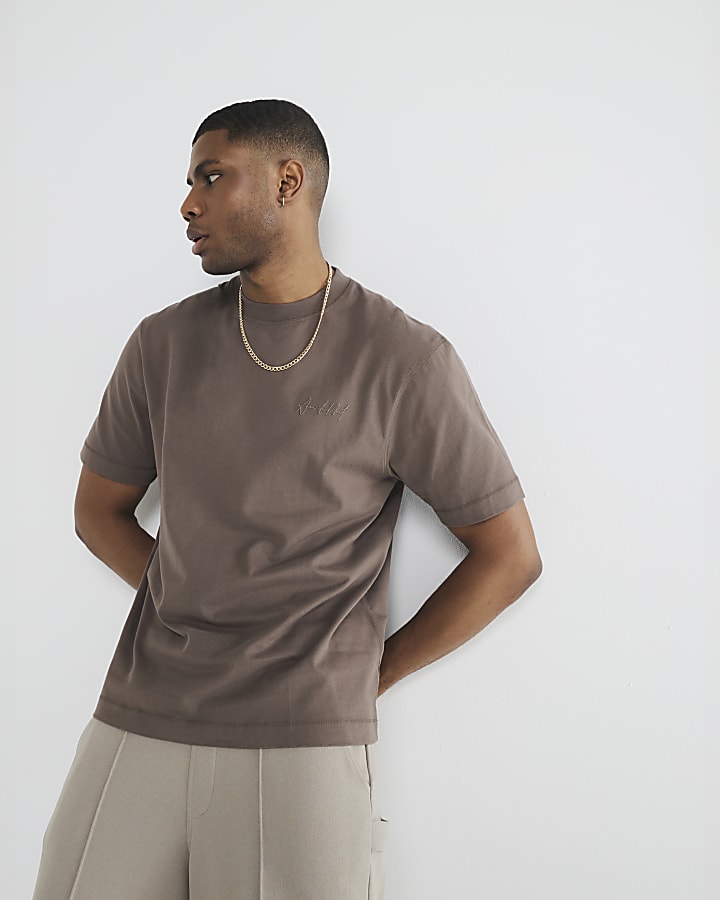 Brown Regular Fit Embroidery T-Shirt