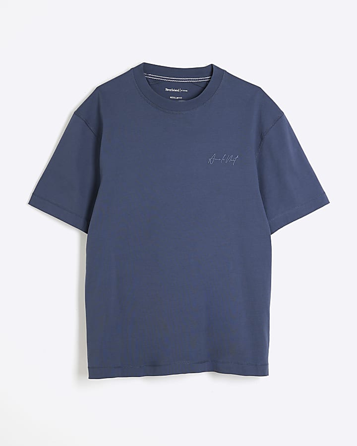 Blue Regular Fit Embroidery T-Shirt