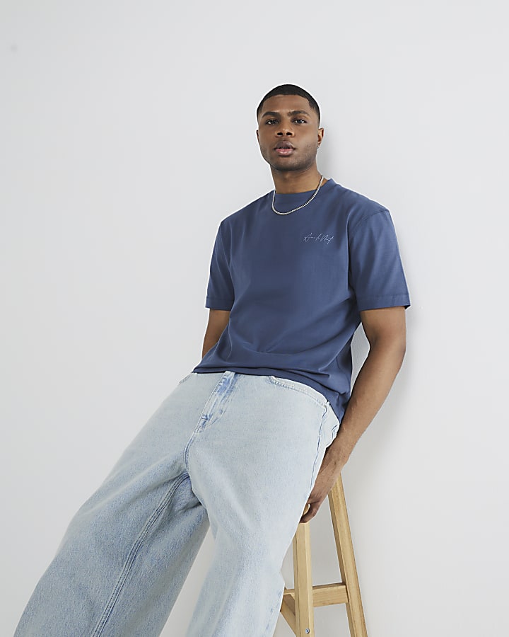 Blue Regular Fit Embroidery T-Shirt