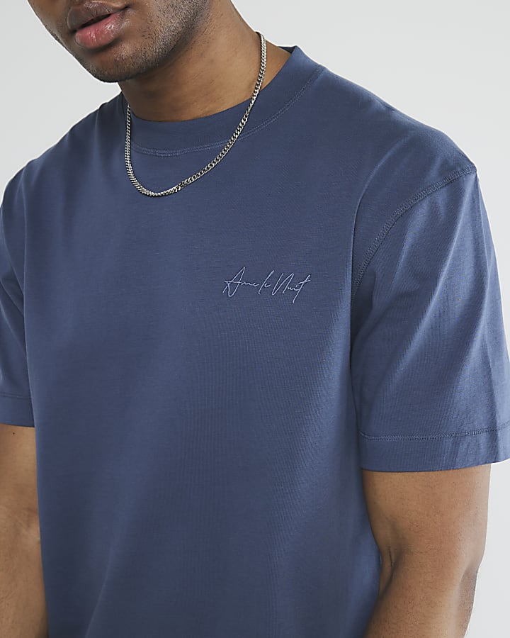 Blue Regular Fit Embroidery T-Shirt