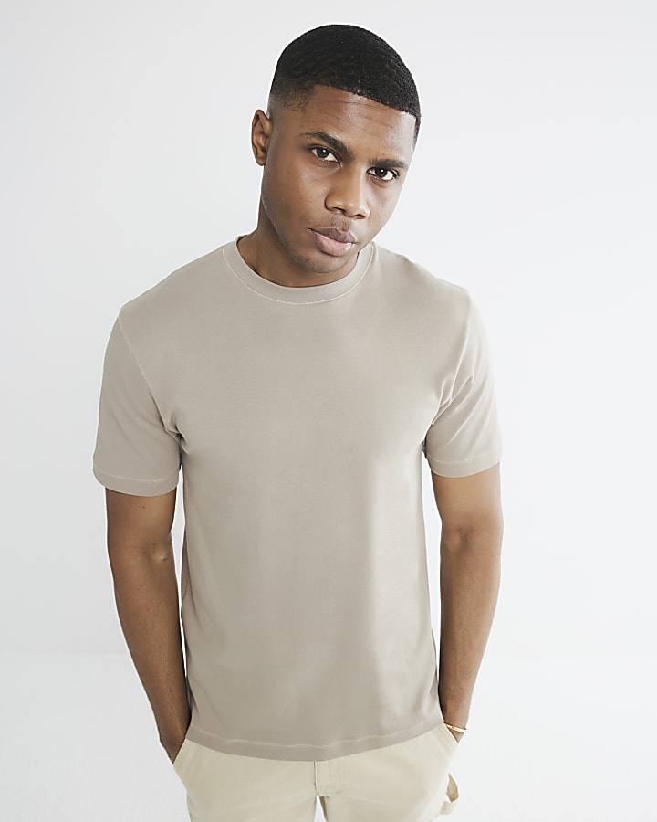 Beige Slim Fit Short Sleeve T-Shirt