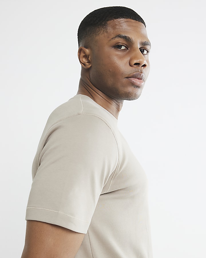 Beige Slim Fit Short Sleeve T-Shirt