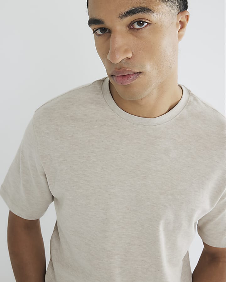 Beige Marl Slim Fit Short Sleeve T-Shirt