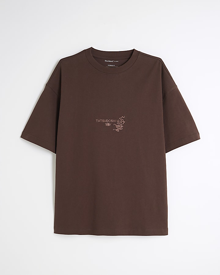 Brown Short Sleeve Dragon Tattoo T-Shirt