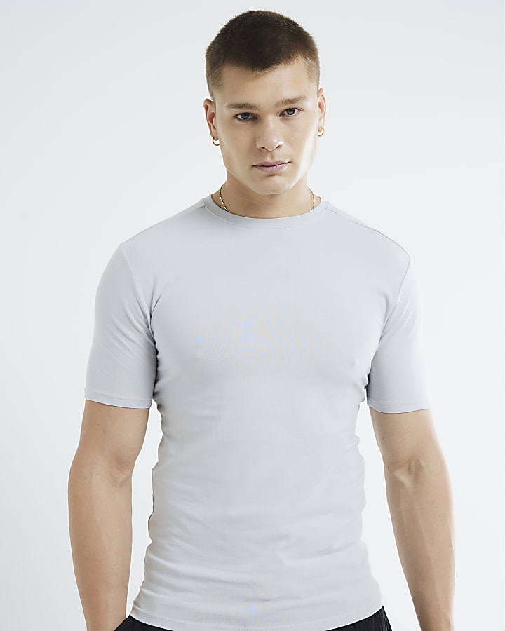 Grey Muscle Fit Short Sleeve T-Shirt