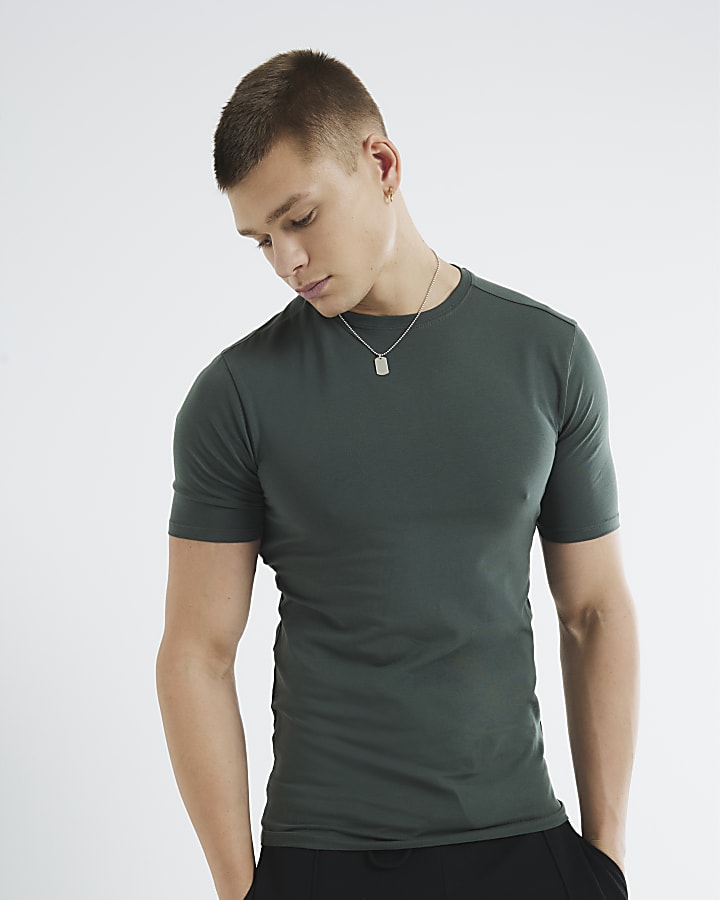 Khaki Muscle Fit Short Sleeve T-Shirt