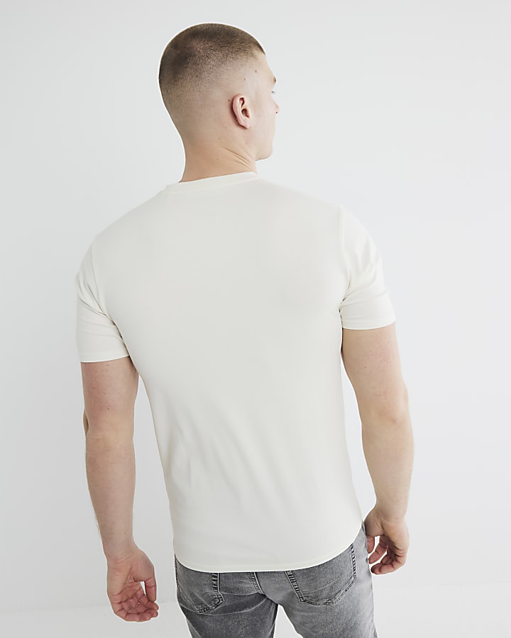 Beige Plain Muscle Fit T-shirt