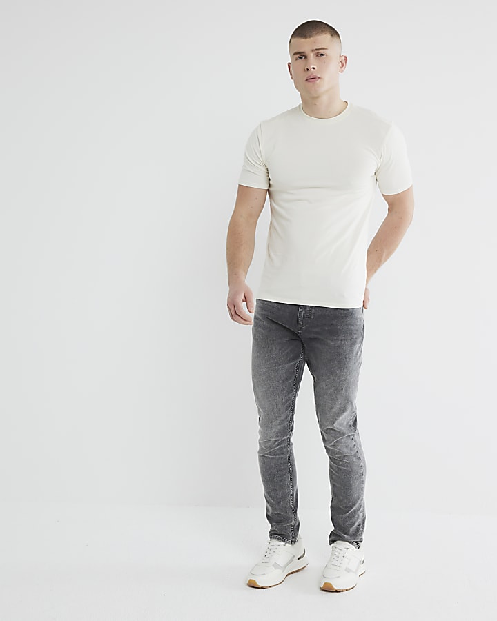 Beige Plain Muscle Fit T-shirt