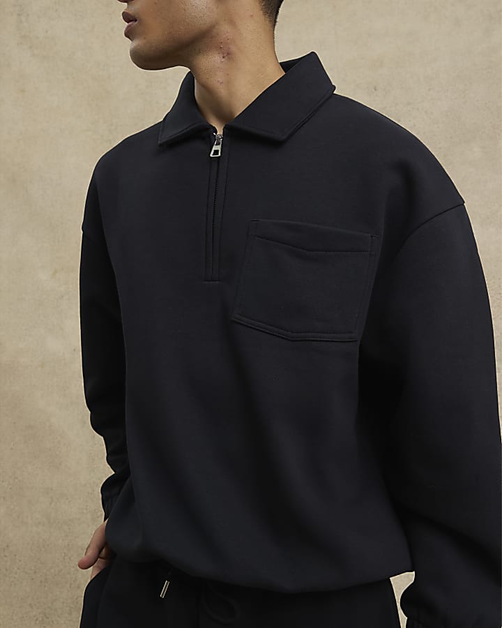 Black Regular Fit Half Zip Sweatshirt