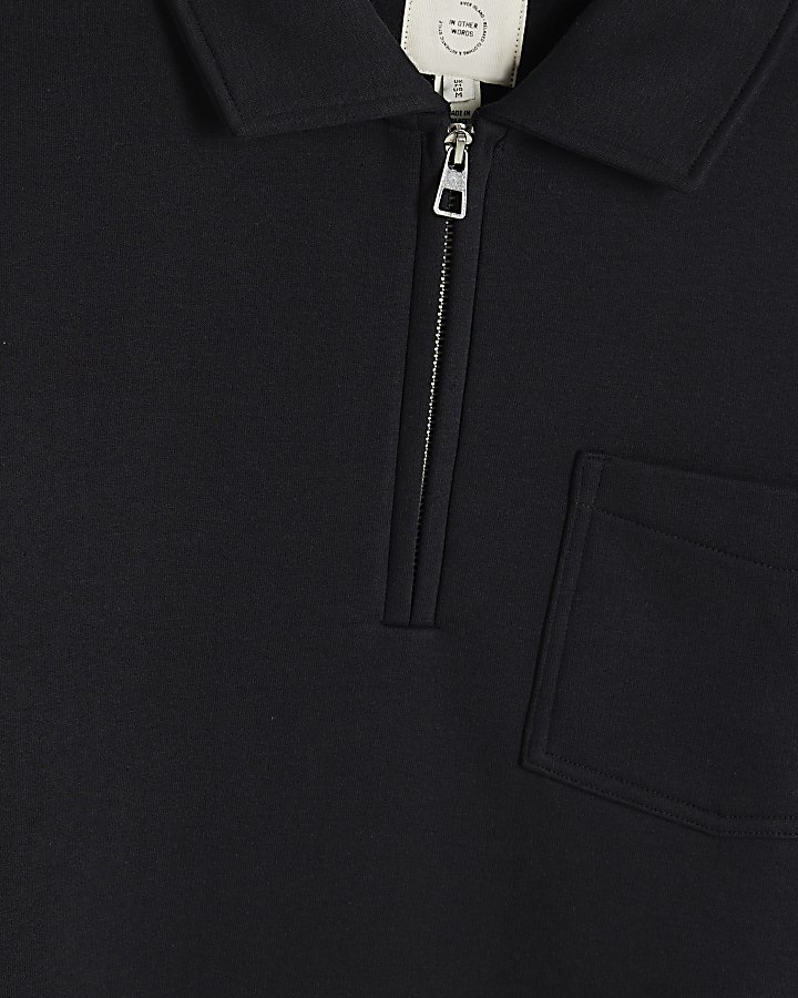 Black Regular Fit Half Zip Sweatshirt