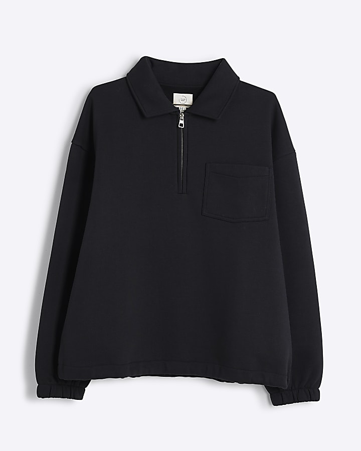 Black Regular Fit Half Zip Sweatshirt